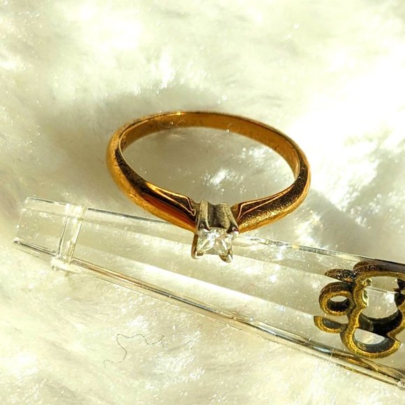 Vintage Jewelry - 14K Gold Plated Tiny Diamond Engagement / Promise Ring, Size 4.5